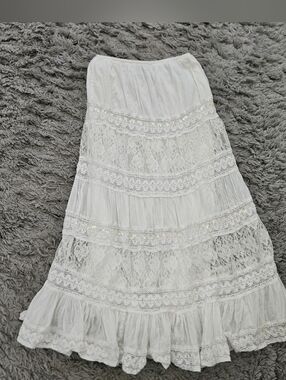 Passports Skirt M Y2K Midi Boho Tiered Cottage Festival Fairy Ethereal Coastal